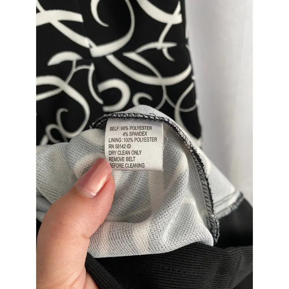 London Times Black & White Spiral Pattern Sheath Sleeveless Pockets Dress Size 8 - Picture 5 of 6